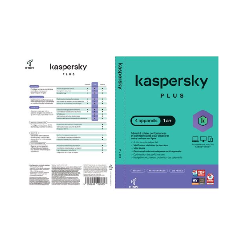 KASPERSKY PLUS (SECURITY - PERFORMANCE - VIE PRIVEE) 4 POSTES